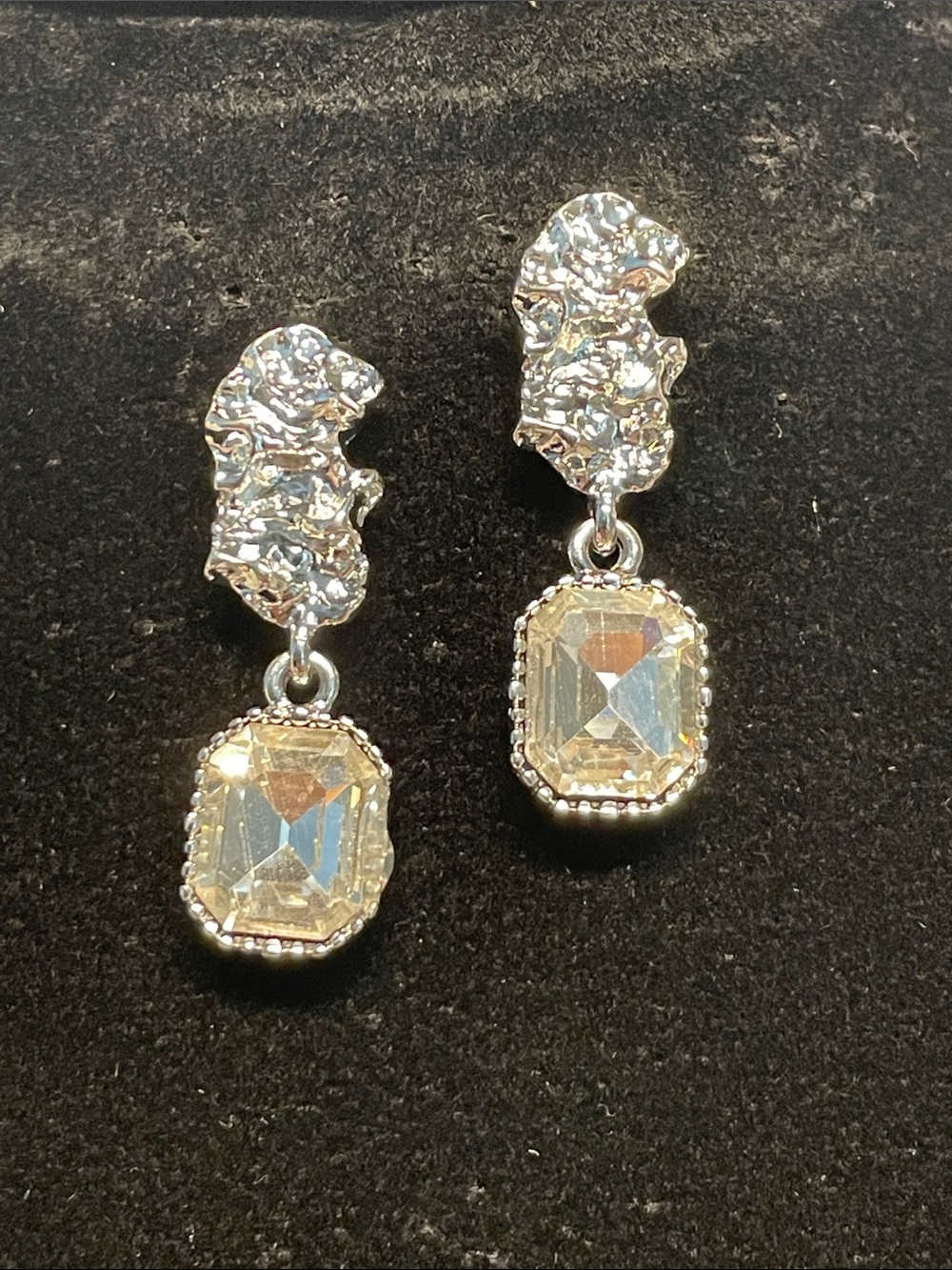Crystal Drop Dangle Earrings - Silver and Clear